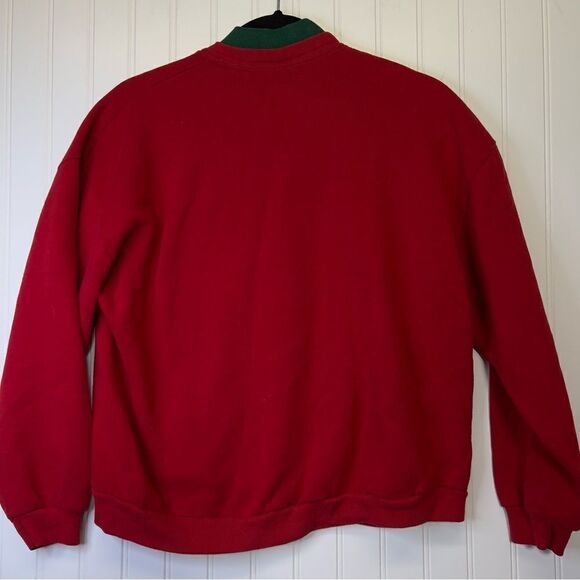 Vintage 90s Top Stitch Red Christmas Cat Kitten Plaid Mock Neck Sweatshirt M - Picture 10 of 11